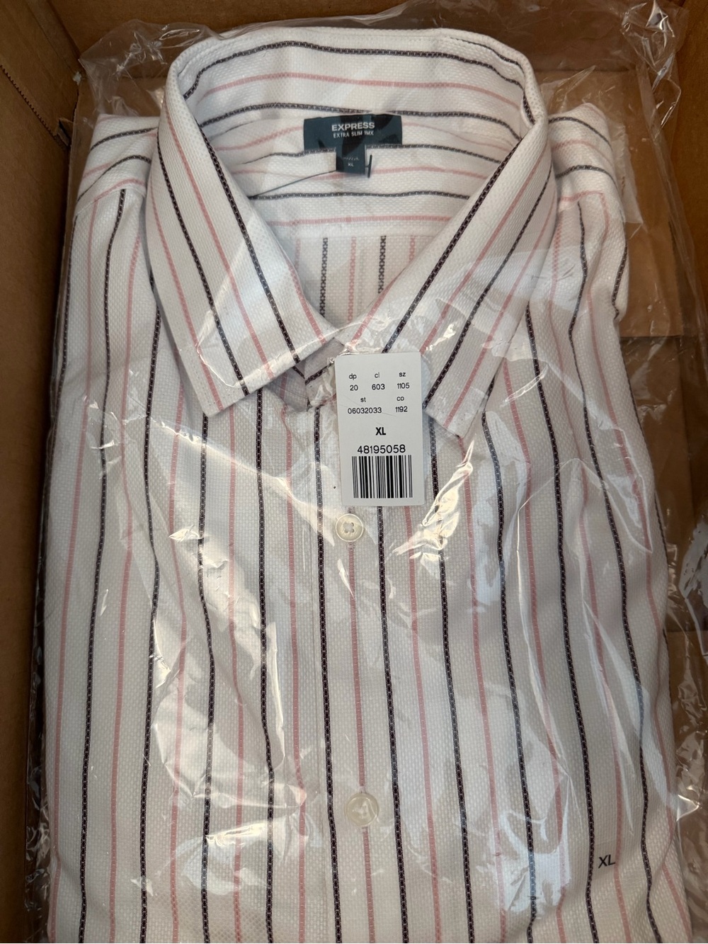 Express Men’s White Dress Shirt with Pink and Purple Stripe - XL